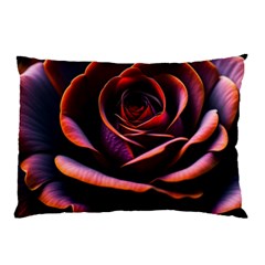 Purple Flower Rose Flower Black Background Pillow Case by Ravend