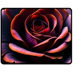 Purple Flower Rose Flower Black Background One Side Fleece Blanket (medium) by Ravend