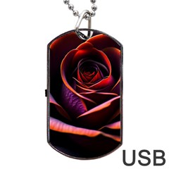 Purple Flower Rose Flower Black Background Dog Tag Usb Flash (one Side) by Ravend