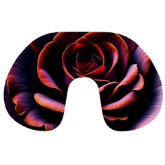 Purple Flower Rose Flower Black Background Travel Neck Pillow by Ravend