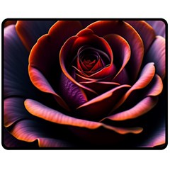 Purple Flower Rose Flower Black Background Fleece Blanket (medium) by Ravend