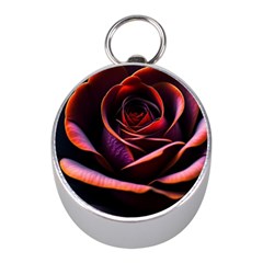 Purple Flower Rose Flower Black Background Mini Silver Compasses by Ravend