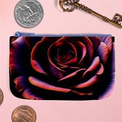 Purple Flower Rose Flower Black Background Large Coin Purse by Ravend