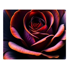 Purple Flower Rose Flower Black Background One Side Premium Plush Fleece Blanket (large)