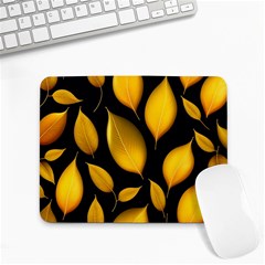 Leaves Foliage Pattern Metallic Gold Background Small Mousepad by Ravend