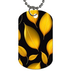 Leaves Foliage Pattern Metallic Gold Background Dog Tag (one Side) by Ravend