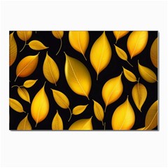 Leaves Foliage Pattern Metallic Gold Background Postcards 5  X 7  (pkg Of 10) by Ravend