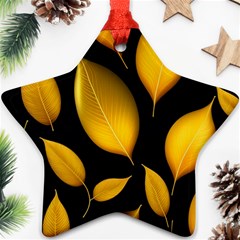 Leaves Foliage Pattern Metallic Gold Background Star Ornament (two Sides) by Ravend