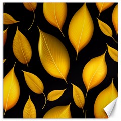 Leaves Foliage Pattern Metallic Gold Background Canvas 16  X 16  by Ravend