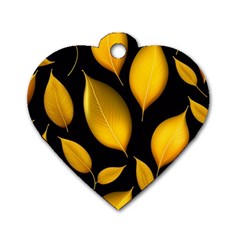 Leaves Foliage Pattern Metallic Gold Background Dog Tag Heart (one Side) by Ravend