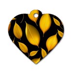 Leaves Foliage Pattern Metallic Gold Background Dog Tag Heart (One Side) Front