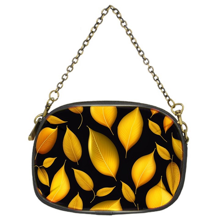 Leaves Foliage Pattern Metallic Gold Background Chain Purse (One Side)