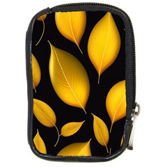 Leaves Foliage Pattern Metallic Gold Background Compact Camera Leather Case