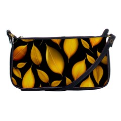 Leaves Foliage Pattern Metallic Gold Background Shoulder Clutch Bag by Ravend