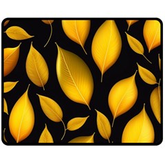 Leaves Foliage Pattern Metallic Gold Background One Side Fleece Blanket (medium) by Ravend