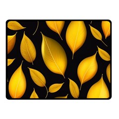 Leaves Foliage Pattern Metallic Gold Background One Side Fleece Blanket (small) by Ravend