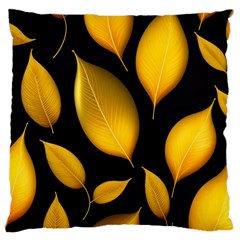 Leaves Foliage Pattern Metallic Gold Background Large Cushion Case (one Side) by Ravend