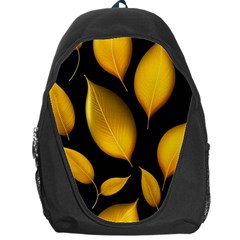 Leaves Foliage Pattern Metallic Gold Background Backpack Bag by Ravend