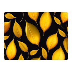 Leaves Foliage Pattern Metallic Gold Background Premium Plush Fleece Blanket (mini) by Ravend