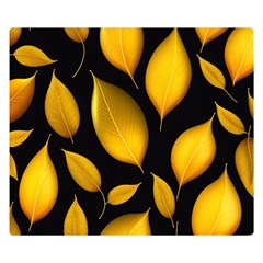 Leaves Foliage Pattern Metallic Gold Background Premium Plush Fleece Blanket (small) by Ravend