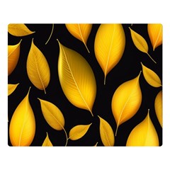 Leaves Foliage Pattern Metallic Gold Background Premium Plush Fleece Blanket (large) by Ravend