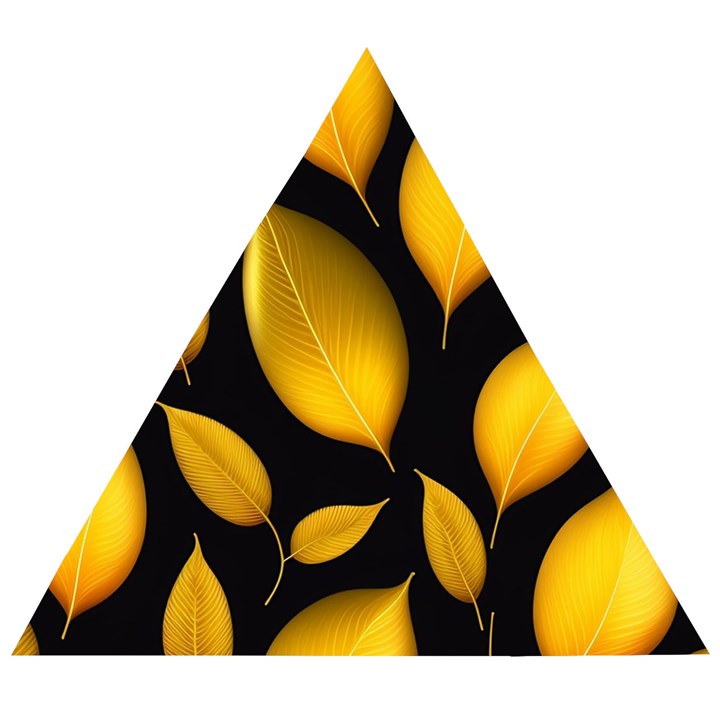 Leaves Foliage Pattern Metallic Gold Background Wooden Puzzle Triangle