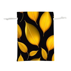 Leaves Foliage Pattern Metallic Gold Background Lightweight Drawstring Pouch (m) by Ravend