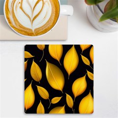 Leaves Foliage Pattern Metallic Gold Background Uv Print Square Tile Coaster  by Ravend