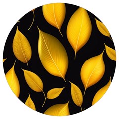 Leaves Foliage Pattern Metallic Gold Background Round Trivet by Ravend