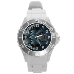 Background Pattern Geometric Glass Mirrors Round Plastic Sport Watch (l) by Ravend