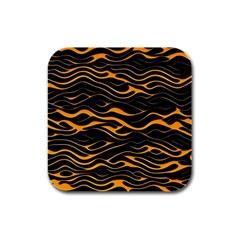 Waves Pattern Golden 3d Abstract Halftone Rubber Square Coaster (4 Pack) by Ravend