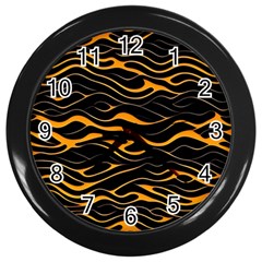 Waves Pattern Golden 3d Abstract Halftone Wall Clock (black) by Ravend