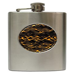 Waves Pattern Golden 3d Abstract Halftone Hip Flask (6 Oz) by Ravend