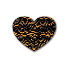 Waves Pattern Golden 3d Abstract Halftone Rubber Coaster (heart) by Ravend