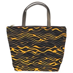 Waves Pattern Golden 3d Abstract Halftone Bucket Bag by Ravend