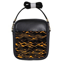 Waves Pattern Golden 3d Abstract Halftone Girls Sling Bag by Ravend