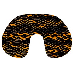 Waves Pattern Golden 3d Abstract Halftone Travel Neck Pillow by Ravend