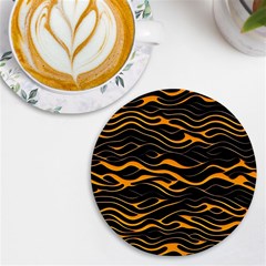 Waves Pattern Golden 3d Abstract Halftone Uv Print Round Tile Coaster by Ravend