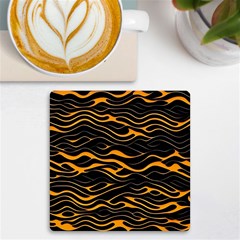 Waves Pattern Golden 3d Abstract Halftone Uv Print Square Tile Coaster  by Ravend