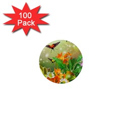 Floral Flowers Nature Plants Decorative Design 1  Mini Magnets (100 Pack)  by Ravend