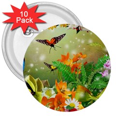 Floral Flowers Nature Plants Decorative Design 3  Buttons (10 Pack)  by Ravend