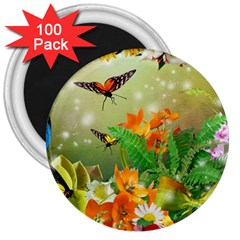 Floral Flowers Nature Plants Decorative Design 3  Magnets (100 Pack) by Ravend