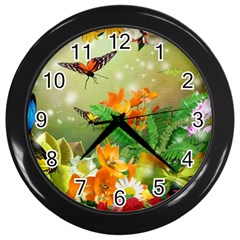 Floral Flowers Nature Plants Decorative Design Wall Clock (black) by Ravend