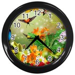 Floral Flowers Nature Plants Decorative Design Wall Clock (Black) Front