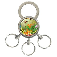 Floral Flowers Nature Plants Decorative Design 3-ring Key Chain by Ravend