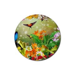 Floral Flowers Nature Plants Decorative Design Rubber Coaster (round) by Ravend