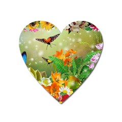 Floral Flowers Nature Plants Decorative Design Heart Magnet by Ravend