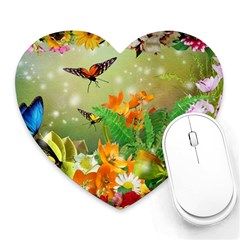 Floral Flowers Nature Plants Decorative Design Heart Mousepad by Ravend