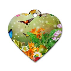 Floral Flowers Nature Plants Decorative Design Dog Tag Heart (two Sides)