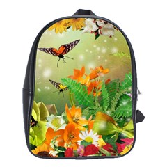 Floral Flowers Nature Plants Decorative Design School Bag (large) by Ravend